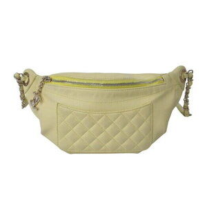 CHANEL waist bag Coco mark quilted lambskin yellow